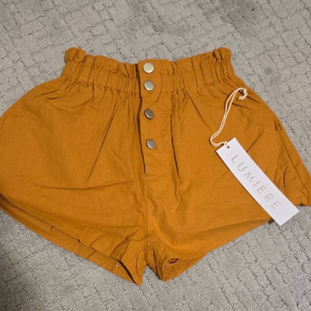 Lumiere Mustard Paperbag Waist Shorts
